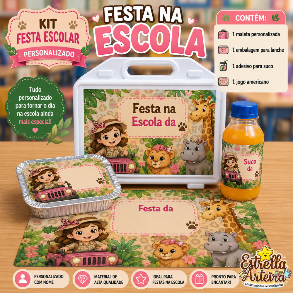 Kit festa escolar - Tema Safari Menina
