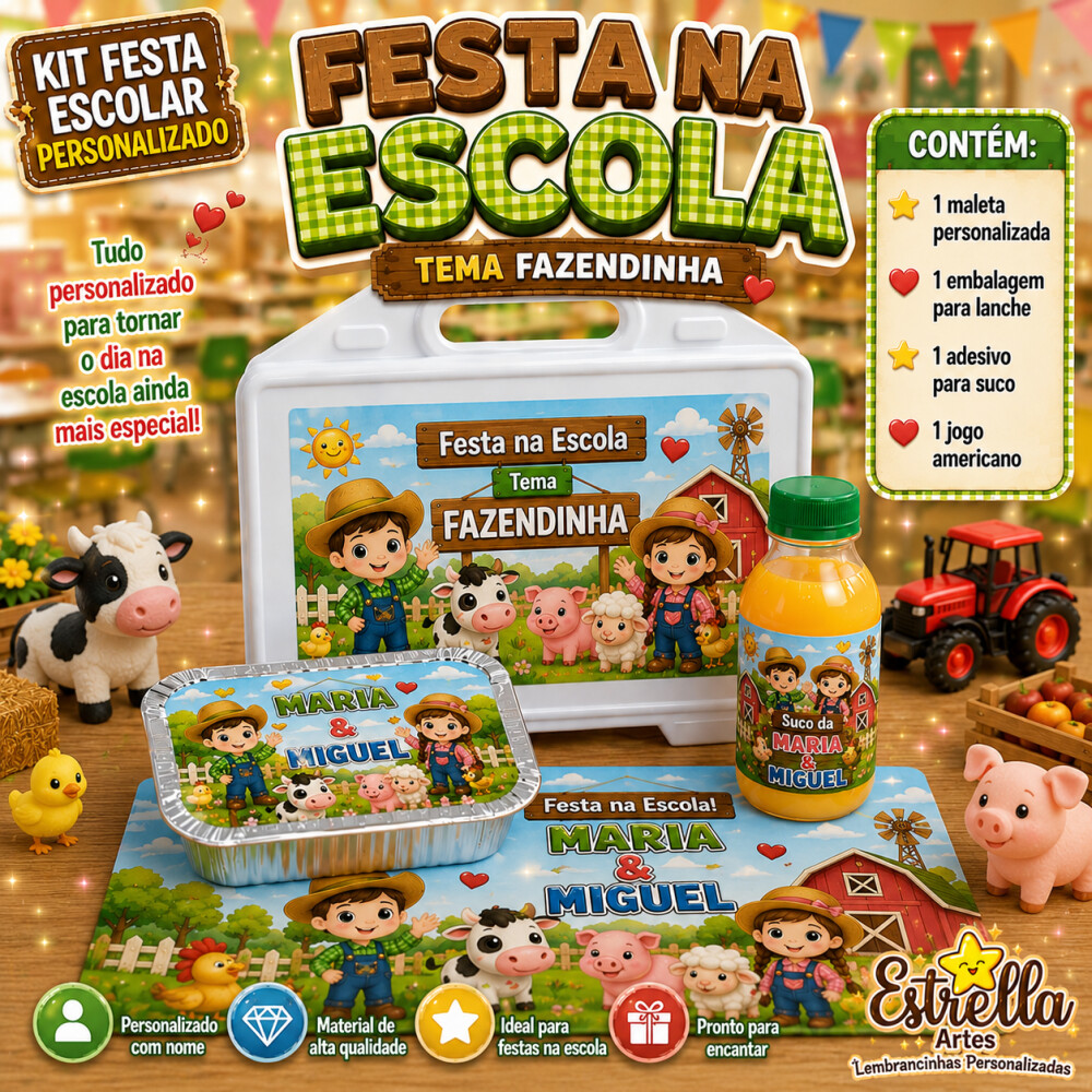 Kit festa escolar - Tema Fazendinha Menino e Menina