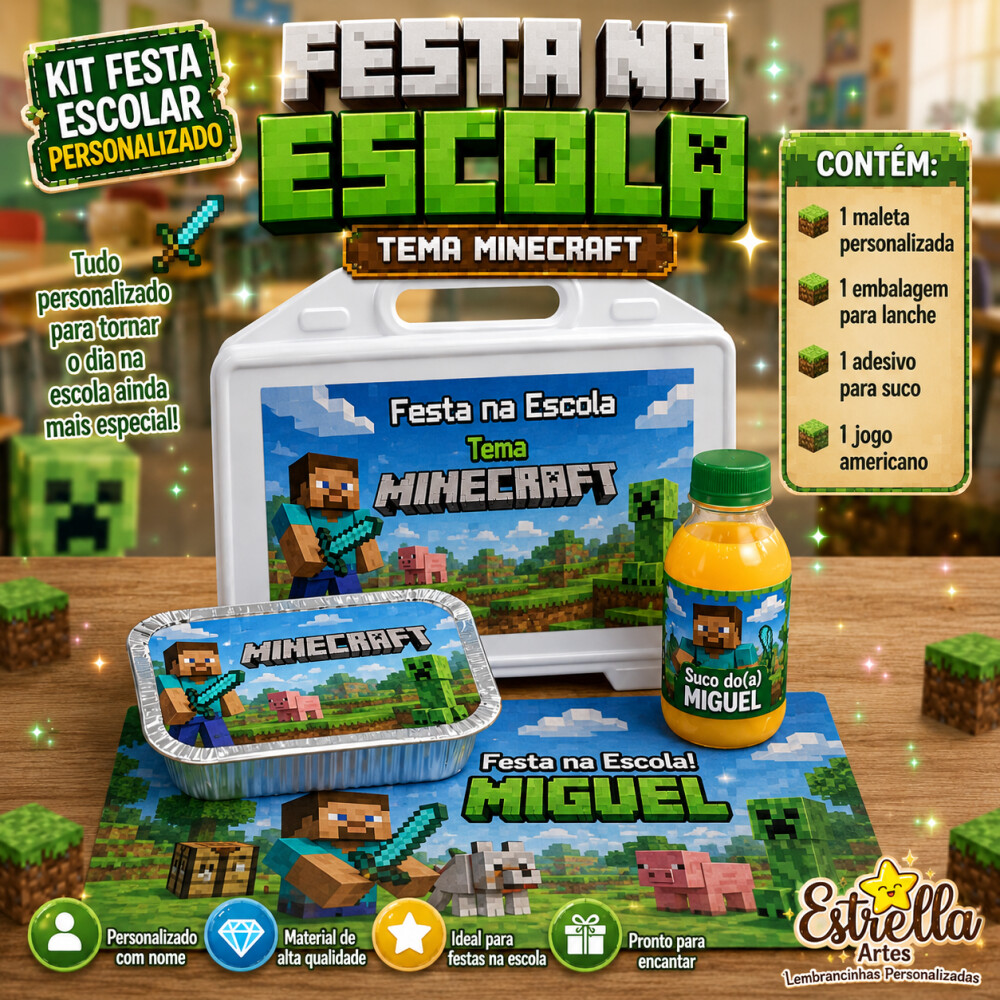 Kit festa escolar - Tema Minecraft