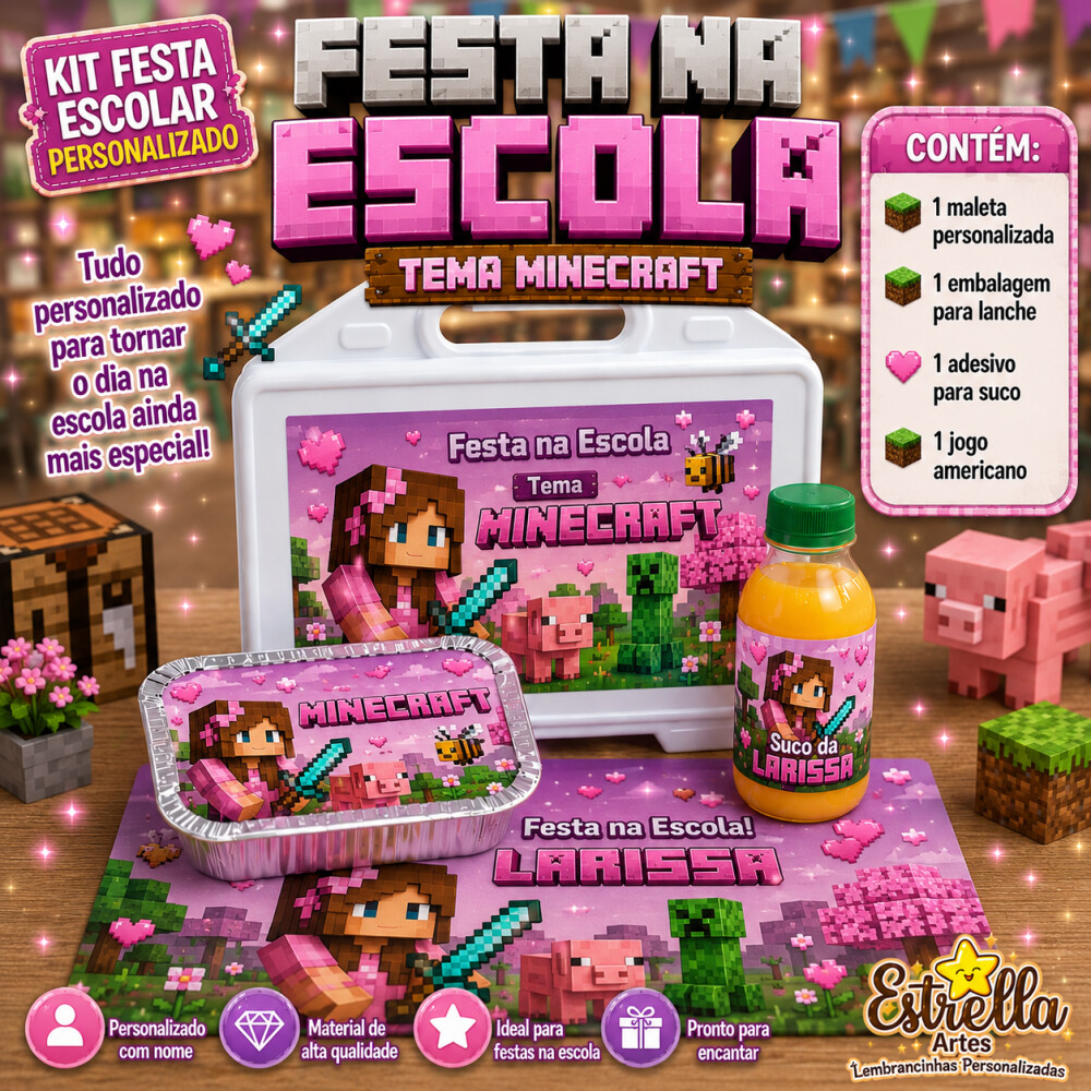Kit festa escolar - Tema Minecraft menina