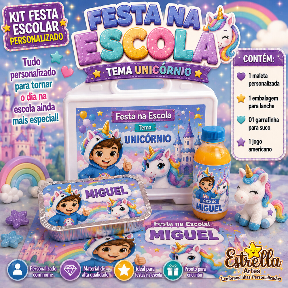 Kit festa escolar - Tema Unicórnio menino
