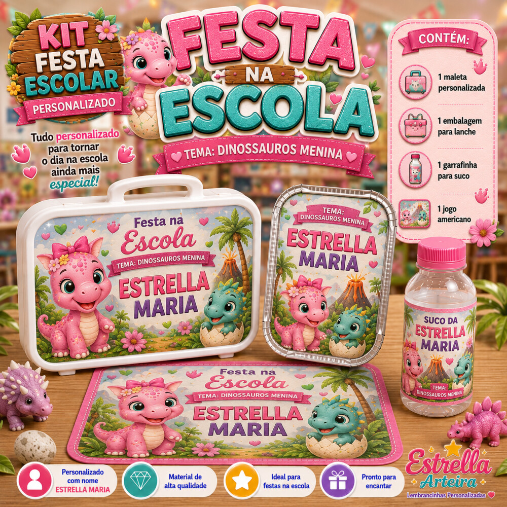 Kit festa escolar - Tema Dinossauro Baby menina