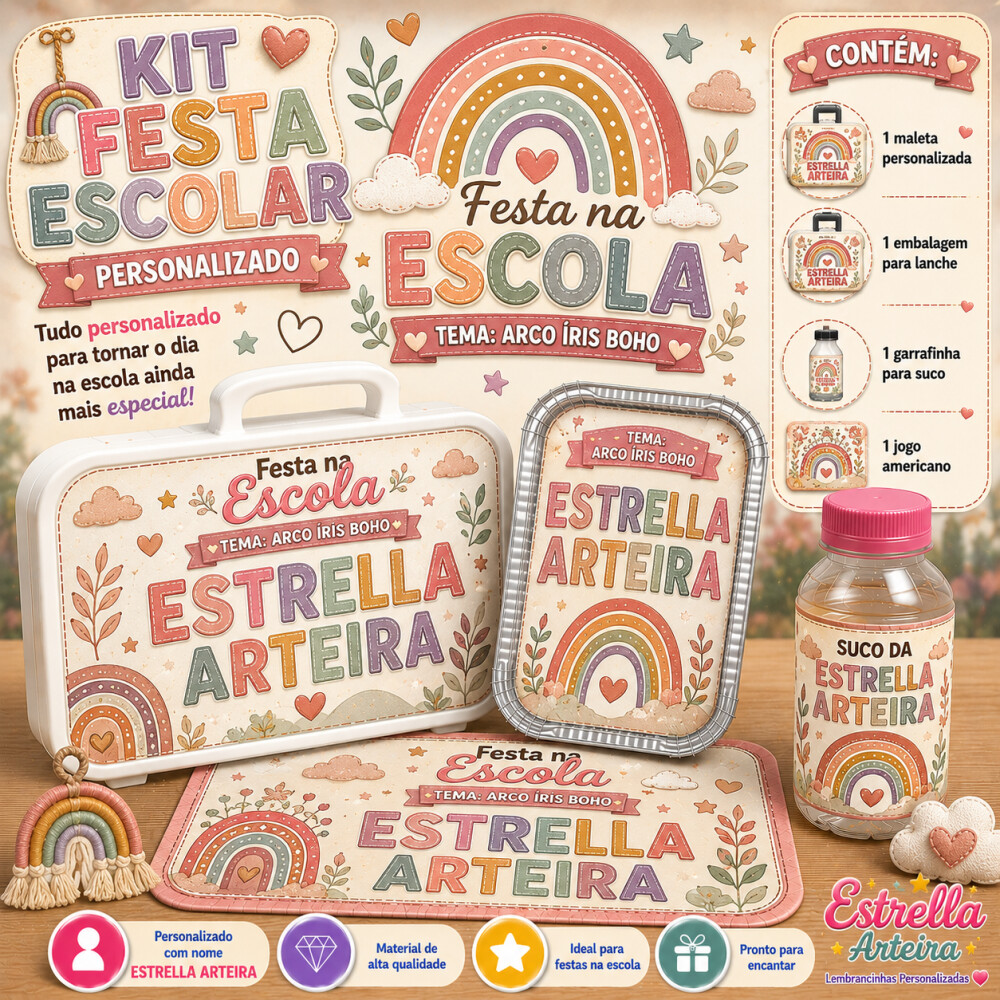 Kit festa escolar - Tema Arco - Iris Boho