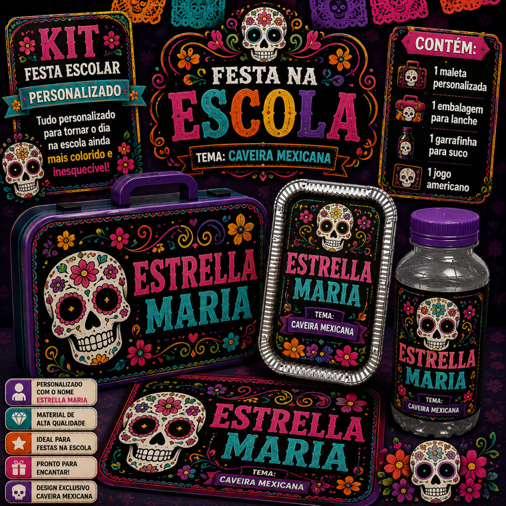 Kit festa escolar - Tema Caveira Mexicana
