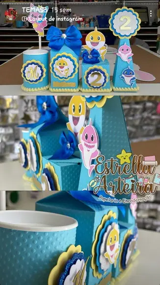 40 Caixinhas para Festa Tema Baby Shark Menino
