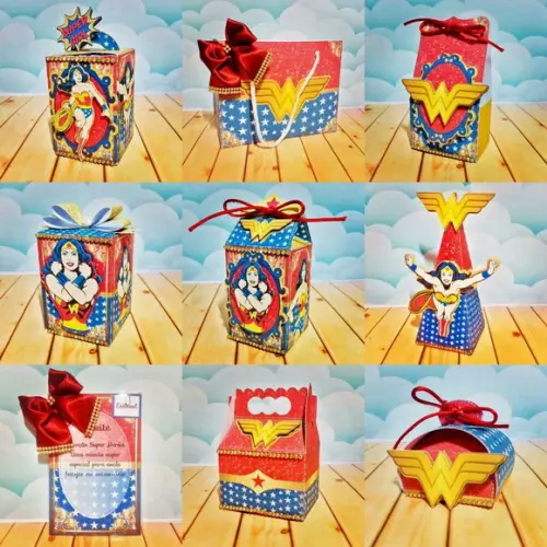 Kit 30 Caixinhas Tema Mulher Maravilha