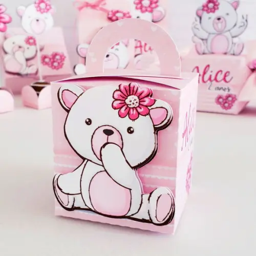 Kit 30 Caixinhas Tema Ursinha Rosa