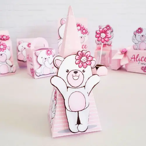 Kit 30 Caixinhas Tema Ursinha Rosa