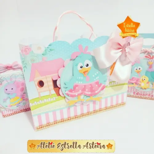 SACOLINHA LEMBRANCINHA GALINHA PPINTADINHA ROSA