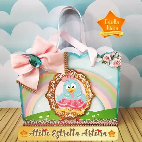 SACOLINHA LEMBRANCINHA GALINHA PPINTADINHA ROSA