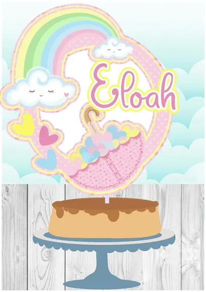 TOPO DE BOLO CIRCULAR CHUVA DE AMOR MENINA