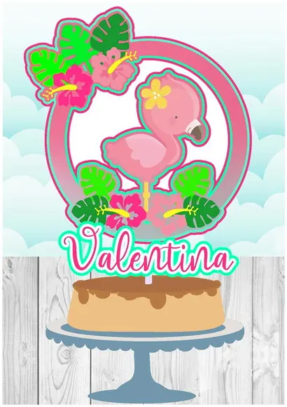 TOPO DE BOLO CIRCULAR FLAMINGO CUTE