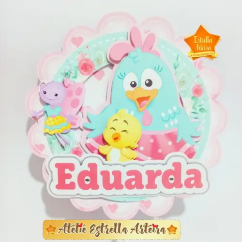 TOPO DE BOLO GALINHA PINTADINHA ROSA
