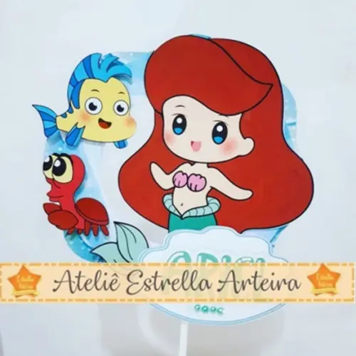 Topo De Bolo Tema Ariel