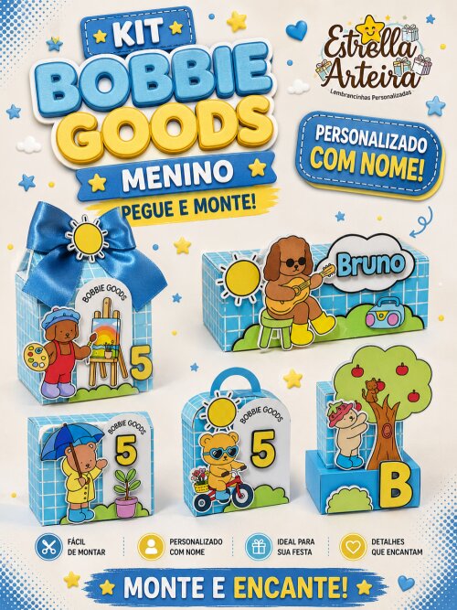 30 Caixinhas PEGUE E MONTE  - Tema Bobbie Goods menino