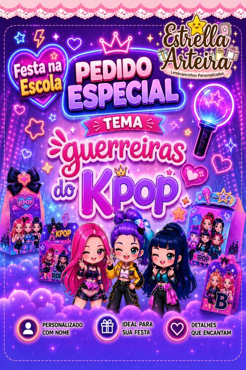 Pedido Especial  - Festa na escola - Tema Guerreiras do KPOP