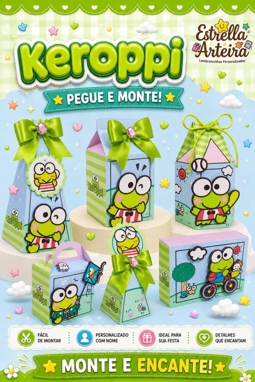 30 Caixinhas PEGUE E MONTE  - Tema Keroppi