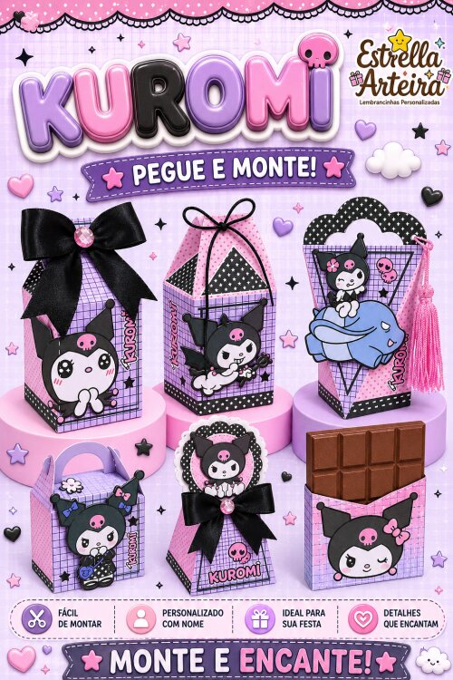 30 Caixinhas PEGUE E MONTE  - Tema Kuromi