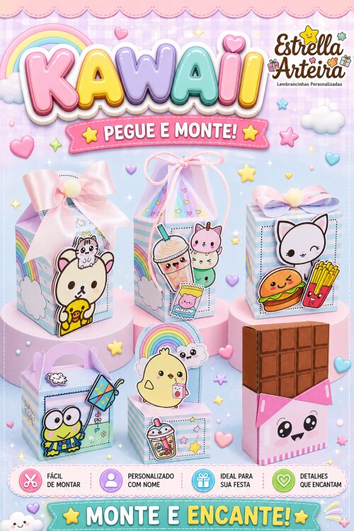 30 Caixinhas PEGUE E MONTE  - Tema Kawaii