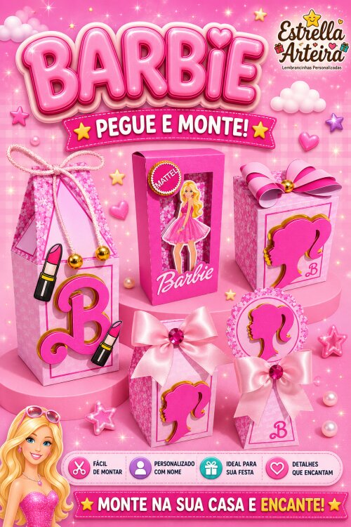 30 Caixinhas PEGUE E MONTE - Tema BARBIE