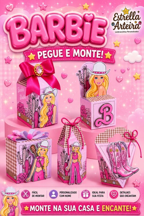 30 Caixinhas PEGUE E MONTE - Tema BARBIE