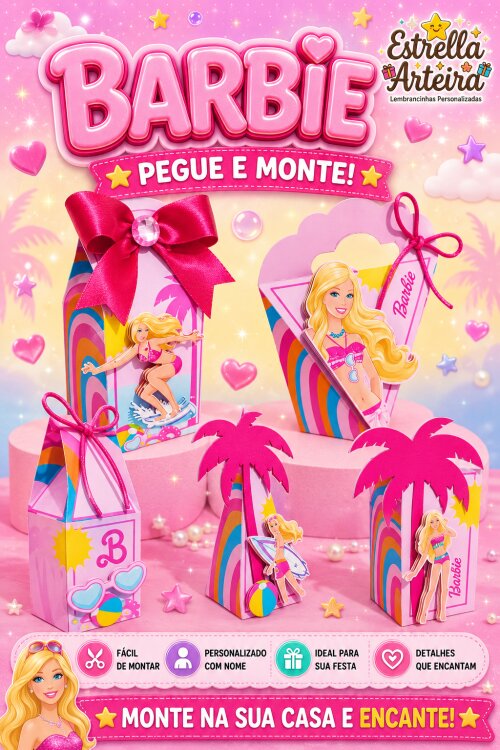 30 Caixinhas PEGUE E MONTE - Tema BARBIE