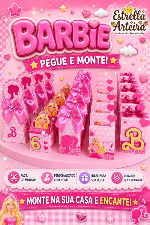 30 Caixinhas PEGUE E MONTE - Tema BARBIE