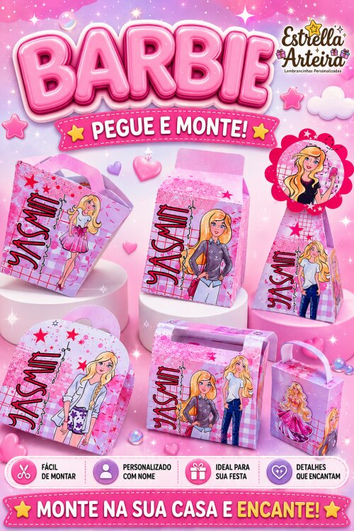 30 Caixinhas PEGUE E MONTE - Tema BARBIE