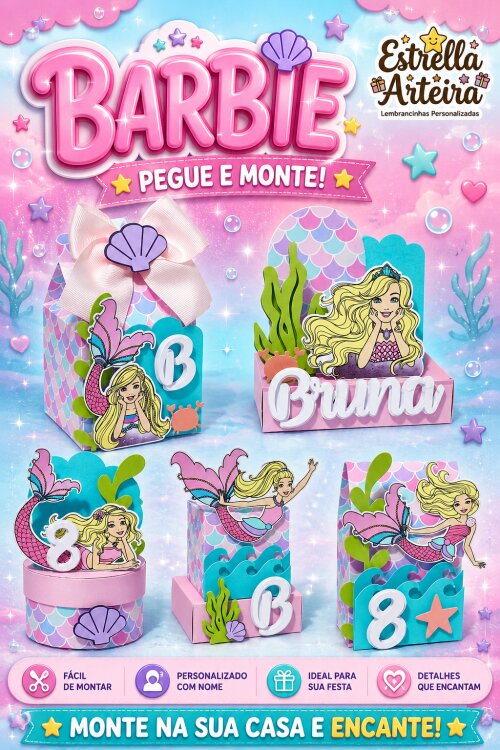 30 Caixinhas PEGUE E MONTE - Tema BARBIE