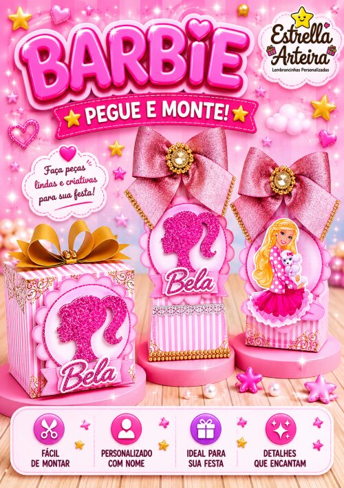 30 Caixinhas PEGUE E MONTE - Tema BARBIE