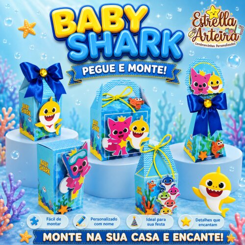 30 Caixinhas PEGUE E MONTE - Tema BABY SHARK