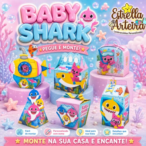 30 Caixinhas PEGUE E MONTE - Tema BABY SHARK