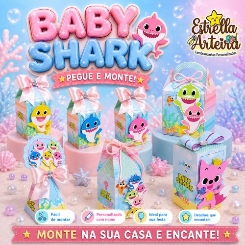 30 Caixinhas PEGUE E MONTE - Tema BABY SHARK