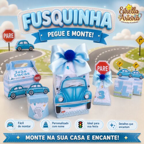 30 Caixinhas PEGUE E MONTE - Tema Fusquinha - carros
