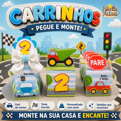 30 Caixinhas PEGUE E MONTE - Tema Carrinhos