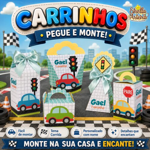 30 Caixinhas PEGUE E MONTE - Tema Carrinhos