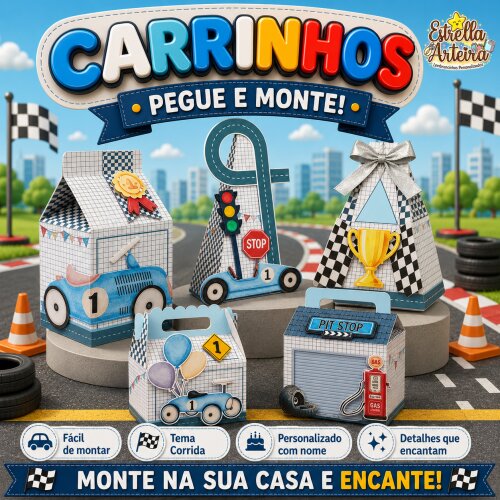 30 Caixinhas PEGUE E MONTE - Tema Carrinhos