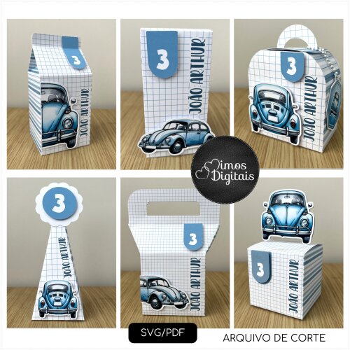 30 Caixinhas PEGUE E MONTE - Tema Fusquinha - carros