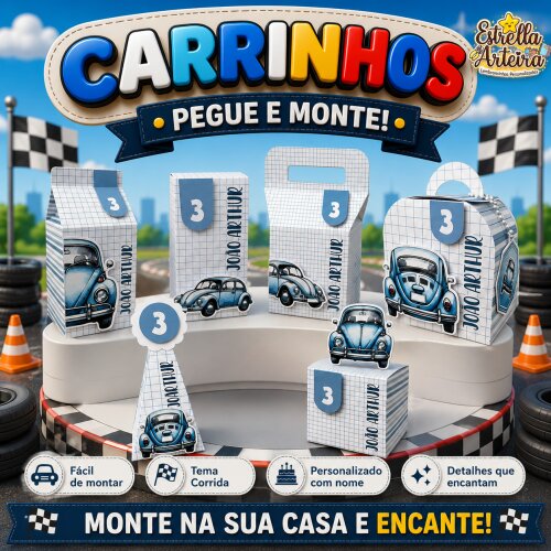 30 Caixinhas PEGUE E MONTE - Tema Fusquinha - carros