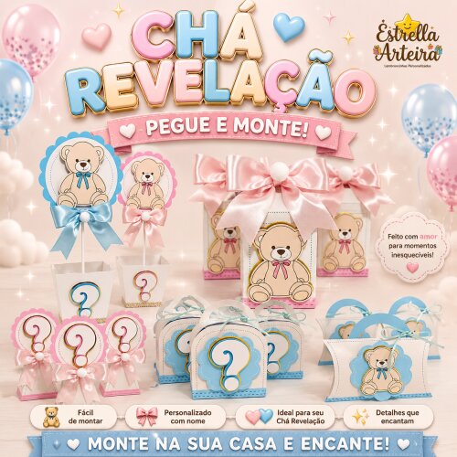 30 Caixinhas PEGUE E MONTE - Tema Chá Revelação