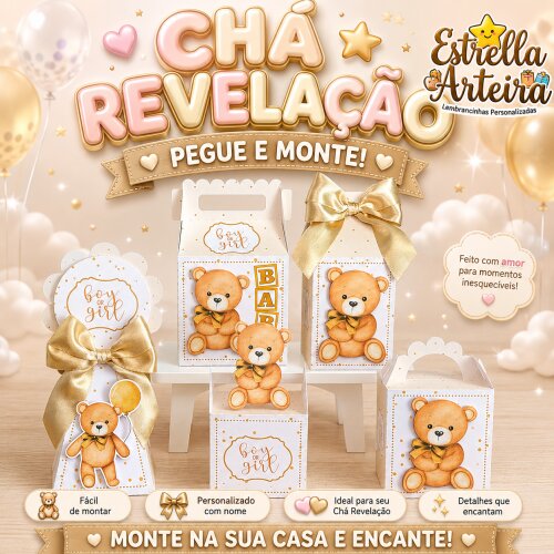 30 Caixinhas PEGUE E MONTE - Tema Chá Revelação