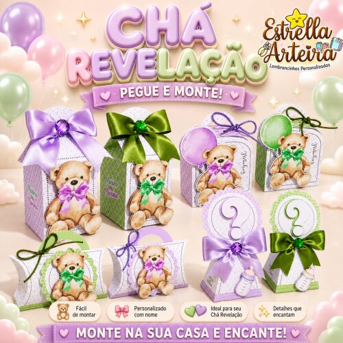 30 Caixinhas PEGUE E MONTE - Tema Chá Revelação
