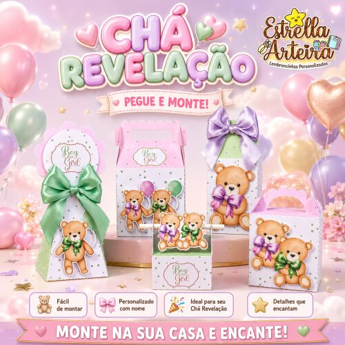 30 Caixinhas PEGUE E MONTE - Tema Chá Revelação