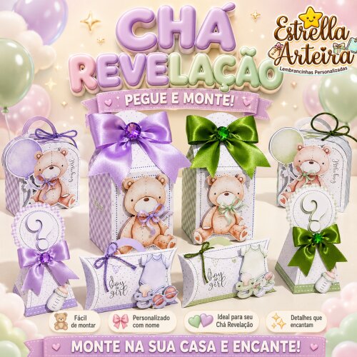30 Caixinhas PEGUE E MONTE - Tema Chá Revelação
