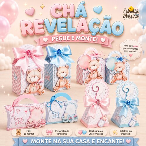 30 Caixinhas PEGUE E MONTE - Tema Chá Revelação