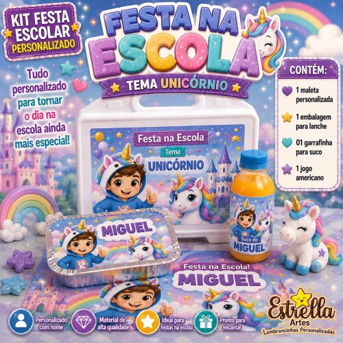 Kit festa escolar - Tema Unicórnio menino