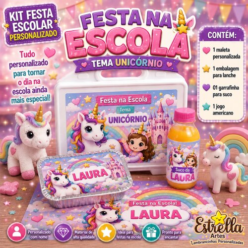 Kit festa escolar - Tema Unicórnio