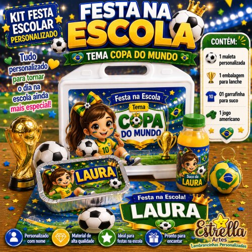 Kit festa escolar - Tema Copa do Mundo menina