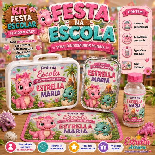Kit festa escolar - Tema Dinossauro Baby menina