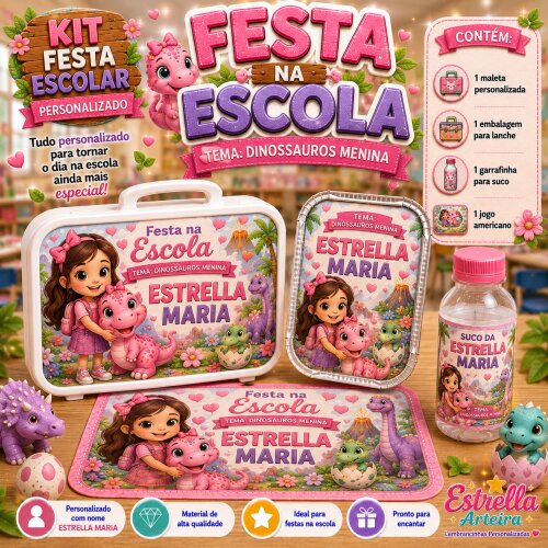 Kit festa escolar - Tema Dinossauro Baby menina